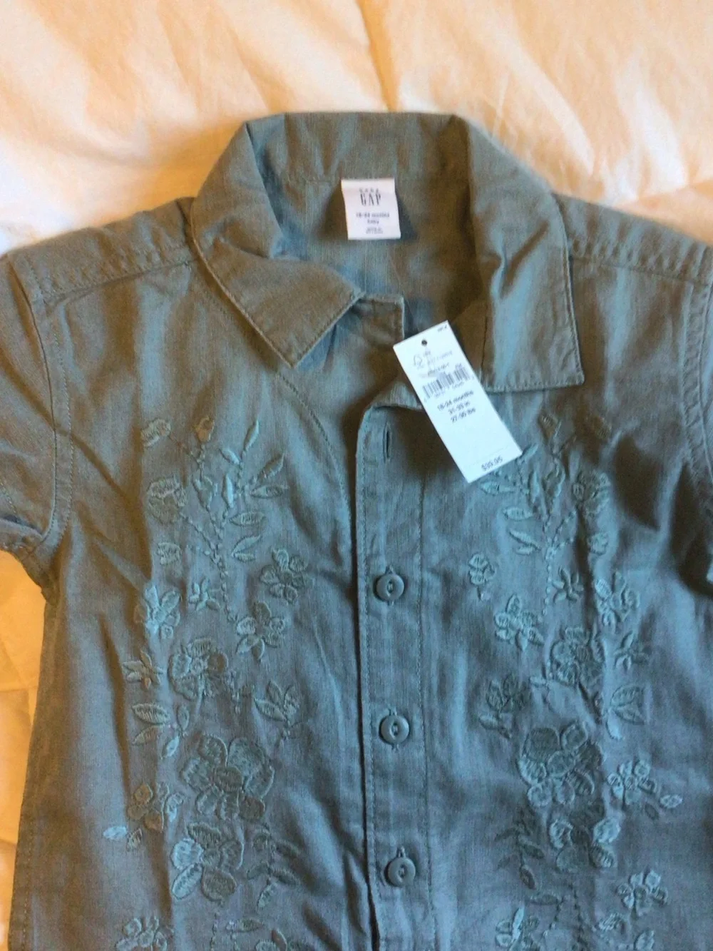 GAP Blue-Green Embroidered Button-Front Romper